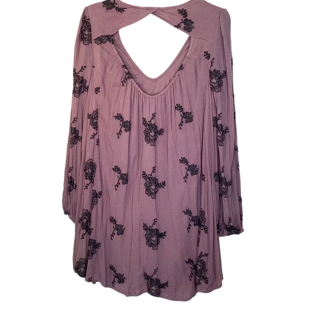 Free People Austin Dress Sz M Mauve Embroidered Mini Open Back Boho Festival EUC - Picture 5 of 9